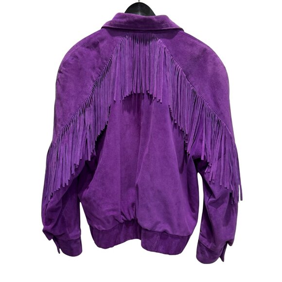 Vintage Firenze Santa Barbara Purple Fringe Western Bomber Suede Jacket Large - Picture 2 of 6